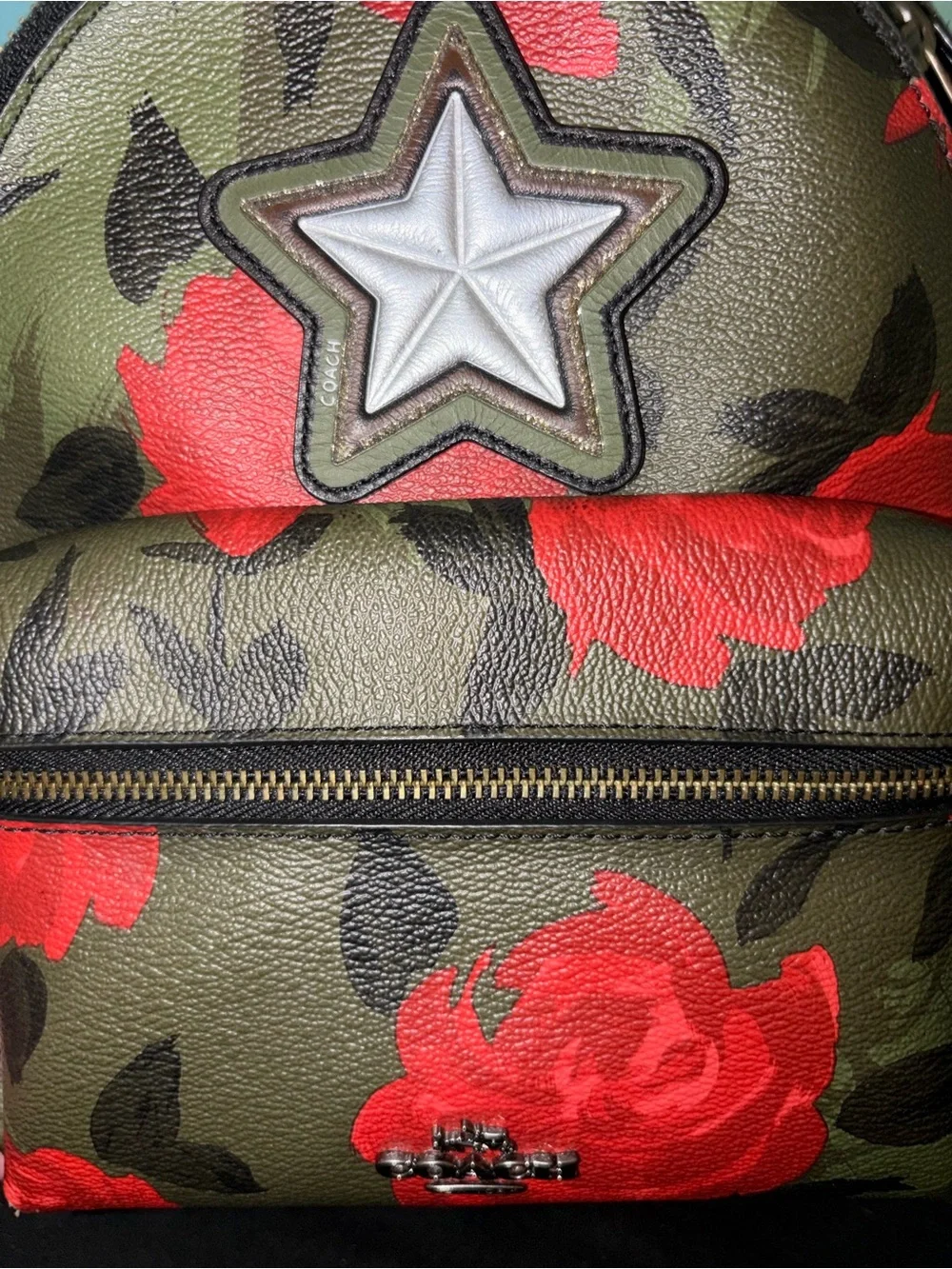 Coach Olive Green & Red Floral Mini Backpack